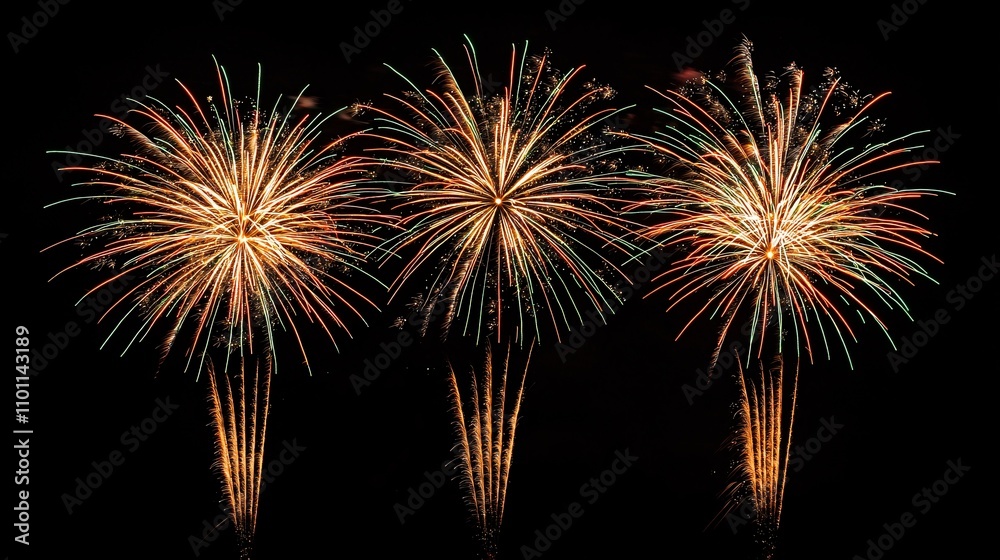 Poster a vibrant new year celebration scene with colorful fireworks exploding in the night sky stock photo 