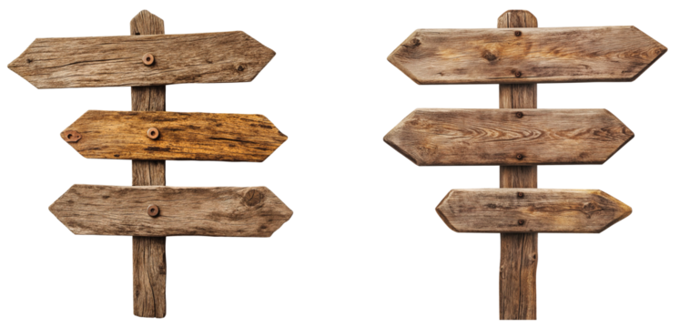 wooden direction signposts set