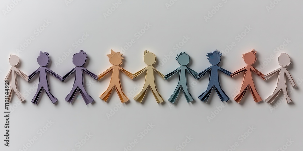 Poster a colorful chain of paper figures holding hands, symbolizing unity and diversity.