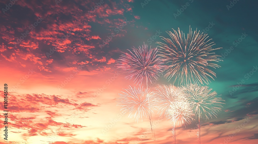 Poster a dreamy new year background with a soft pastel gradient and subtle fireworks silhouettes stock phot