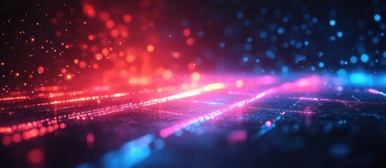 Obraz premium Abstract background with red and blue glowing lines and bokeh lights.