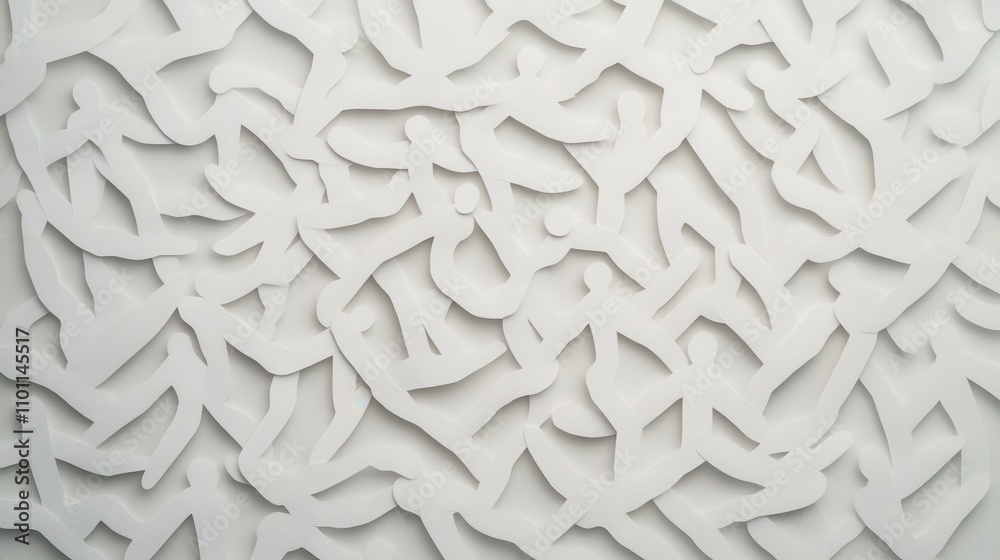 Poster A textured white surface featuring an intricate pattern of overlapping, stylized shapes resembling fish.