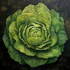 Fototapeta premium Close-up of a Vibrant Green Lettuce, Botanical Still Life, Fresh Vegetable, Nature Photography