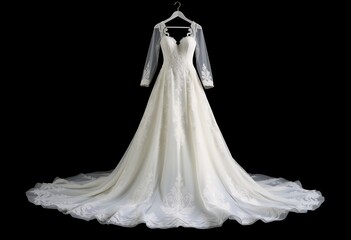 Elegant Long Sleeve Lace Wedding Gown Bridal Dress Sheer Sleeves A Line Silhouette Floor Length