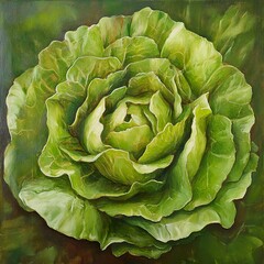 Fototapeta premium Vibrant Green Lettuce: A Close-Up Botanical Painting