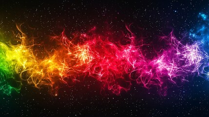 Fototapeta premium A joyful New Year scene with fireworks in rainbow colors lighting up a clear starry night sky Stock Photo with side copy space