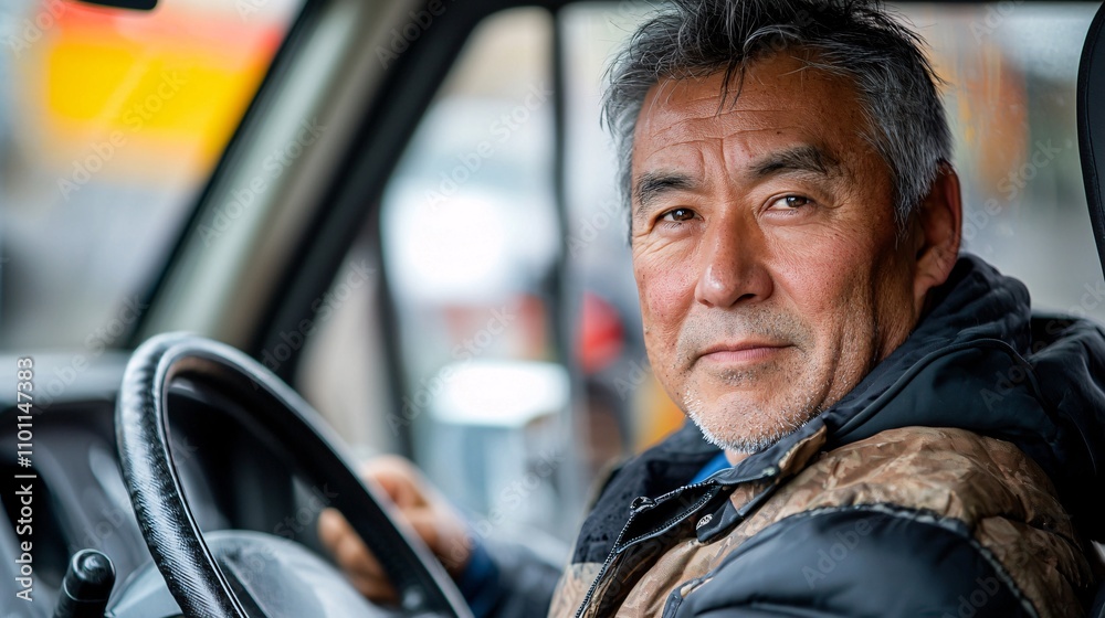 Poster an elderly asian participant confidently navigating a driving course designed for skill-building sto
