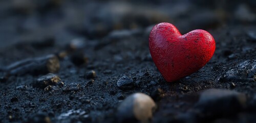 Obraz premium Dramatic black surface showcasing a heart-shaped object.