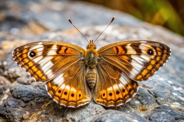 Obraz premium Brown and White Butterfly on Grey Rock Panoramic