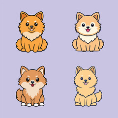 Fototapeta premium Set of Cute German Spitz Dog Sitting isolated Vector illustration 