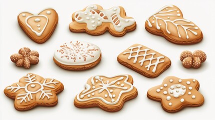 Collection set of Christmas cookies in different shapes and sugar decor isolated on transparent background, png file