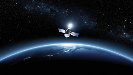Naklejka premium AI generative. Illustration of earth view from the space with satellite. 1