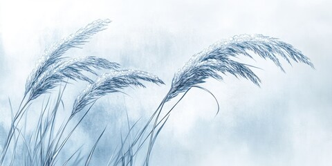 Obraz premium A serene depiction of tall grasses against a soft, misty background, evoking tranquility.