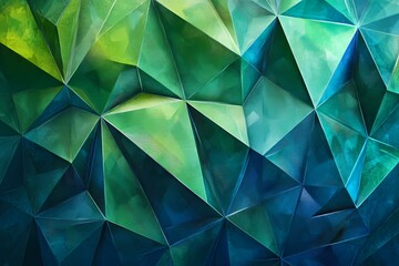 Fototapeta premium Abstract design reminiscent of crystal background faceted texture macro. Polygonal geometric patterns wallpaper with vibrant color transitions from deep blue to bright green and yellow