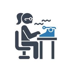 Typing woman retro icon