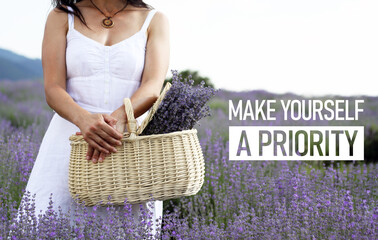 Make yourself a priority motivational quote is shown using the text