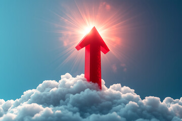 Fototapeta premium a red arrow cutting through clouds, symbolizing high sales performance