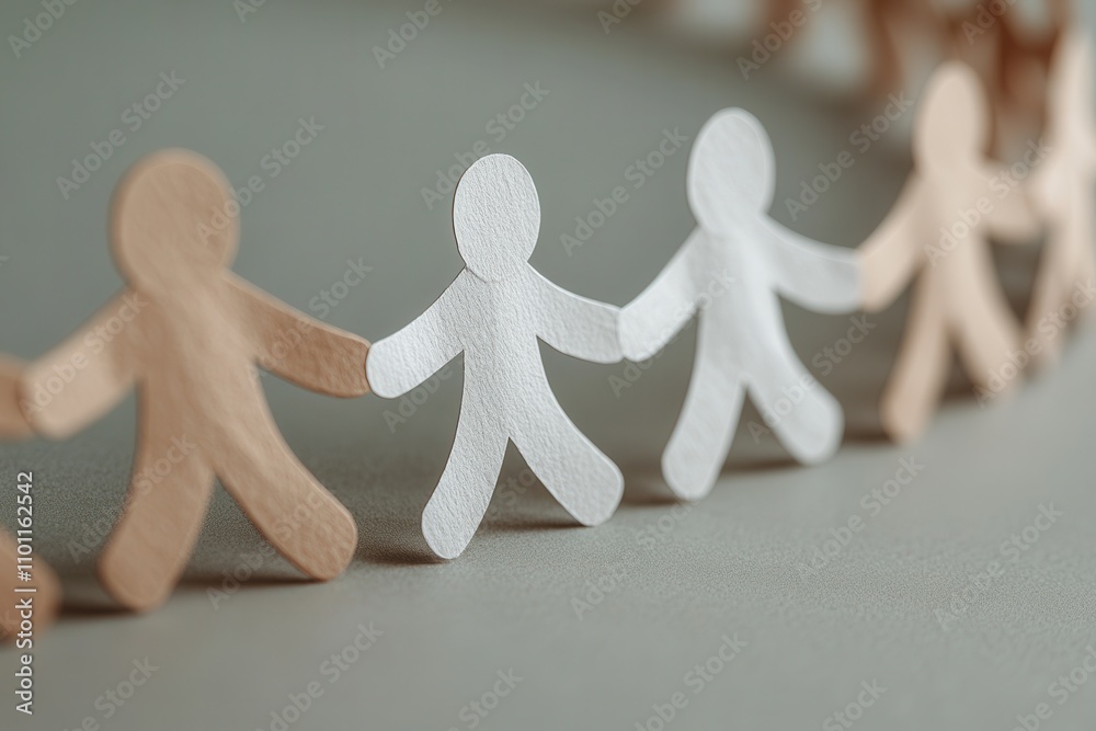 Aufkleber a line of paper figures in various colors, symbolizing unity and connection among people.