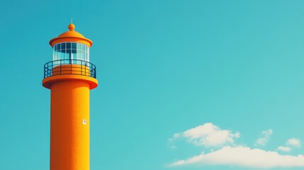Orange lighthouse against blue sky. (2)