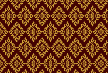 Fototapeta premium An elegant red and gold seamless damask pattern with intricate ornamental designs. This luxurious design is ideal for wallpapers, textiles, invitations, and other decorative applications.