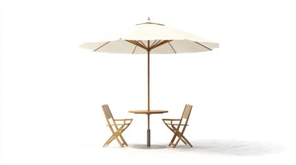Wooden patio set with umbrella.