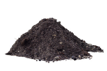 Pile of soil mix coconut dust is natural fertilizer for growing plants isolated on white background included clipping path.