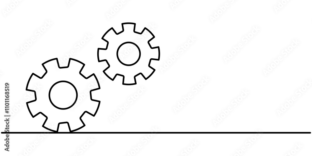 Poster continuous one line drawing of machine gear. one line drawing illustration of gear wheel. gear techn