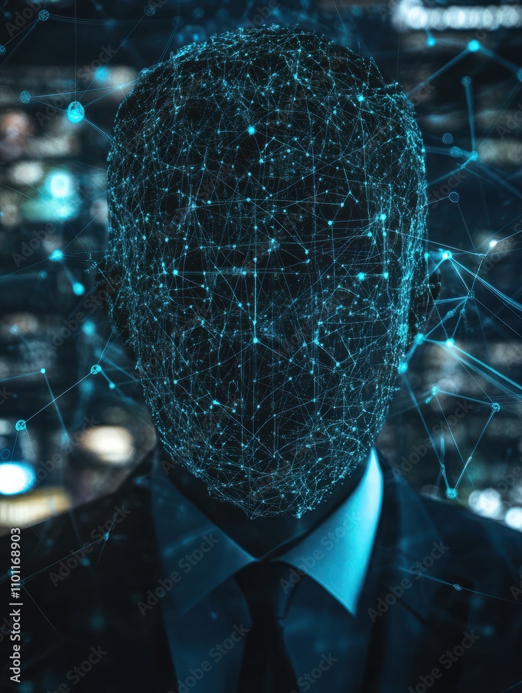 Poster hacker collects data about business people through neural networks. web safety and cyberspace concep