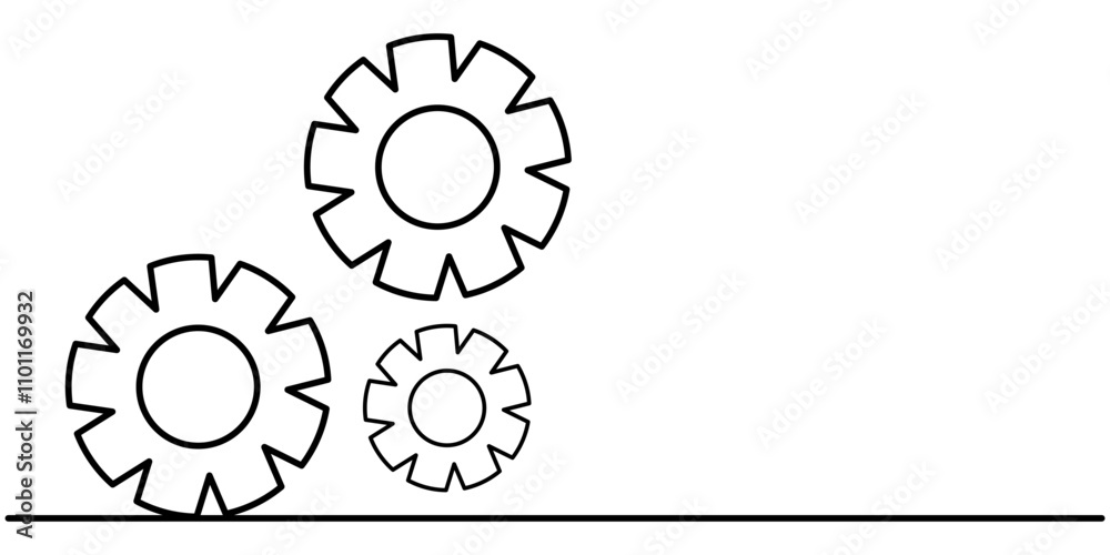 Poster continuous one line drawing of machine gear. one line drawing illustration of gear wheel. gear techn
