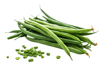 Fototapeta premium Fresh Green Beans and Split Peas on a White Background