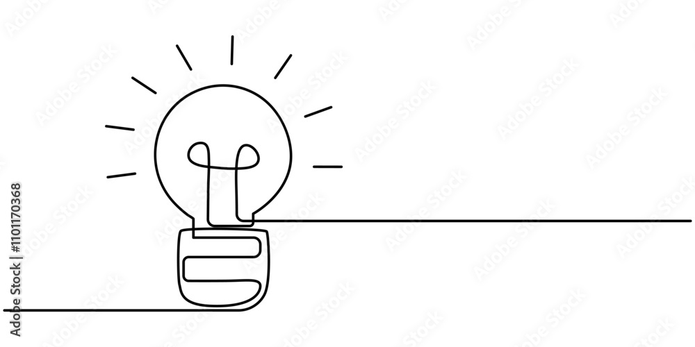 Leinwandbilder Light bulb continuous one line drawing. Single line vector illustration with editable stroke, Creative Idea Continuous Line Editable Icon, light bulb with one continuous editable line. Minimalistic 