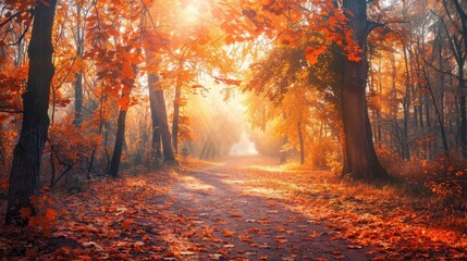 Fototapeta premium Autumnal Path Through a Misty Forest