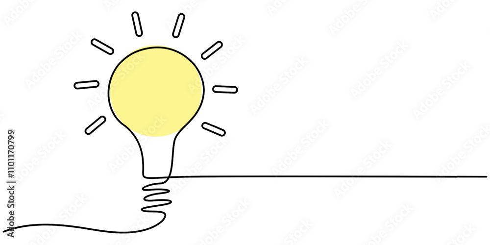 Fototapete light bulb continuous one line drawing. single line vector illustration with editable stroke, creati