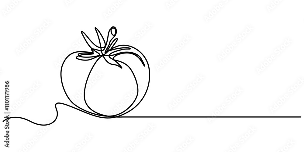 Aufkleber tomato in continuous line art drawing style. ripe tomato fruit black linear sketch isolated on white