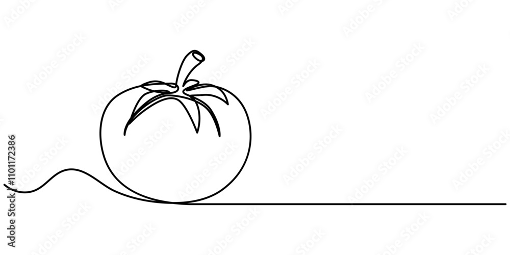 Aufkleber tomato in continuous line art drawing style. ripe tomato fruit black linear sketch isolated on white