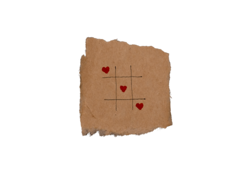 Tic Tac Toe with hearts, torn piece of crumpled brown paper, Aesthetic vector download