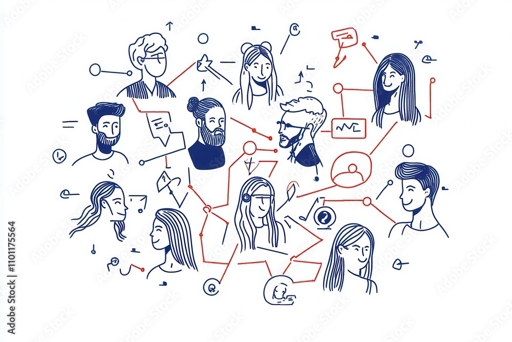 Poster a colorful illustration depicting diverse individuals communicating and interacting through technolo