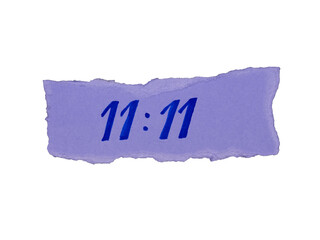 11:11 written on a piece of torn paper, torn edges purple paper with a message, Aesthetic greeting...