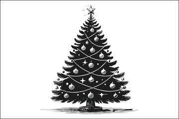 "Classic Christmas Tree Silhouette with Star and Ornaments"