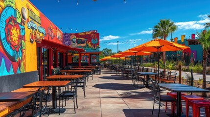 Fototapeta premium Vibrant outdoor cafe patio.