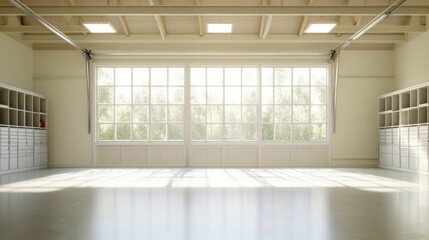 Fototapeta premium Bright and Spacious Warehouse Interior with Large Windows