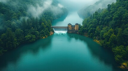 Fototapeta premium aerial view of hydroelectric dam powering industry and harnessing nature s energ