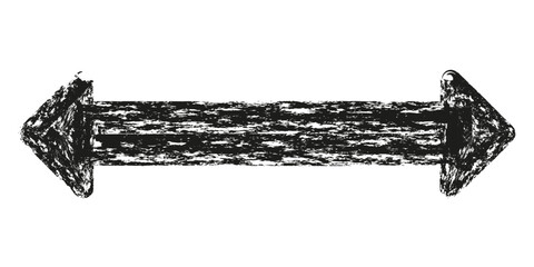 Hand drawn straight long arrow drawn crayon, chalk or charcoal. Arrow pointing right.