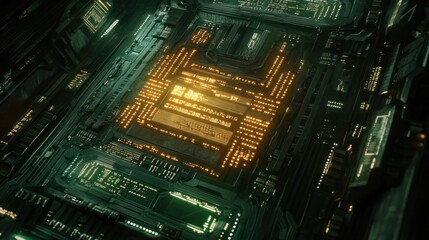 Fototapeta premium Futuristic CPU, glowing circuits.