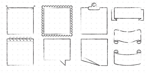 Set of Cute Hand drawn Doodle Banners and Ribbons isolated on white background for your Design. Bullet journal Ideas. Girly Stuff. Sticky Notes.