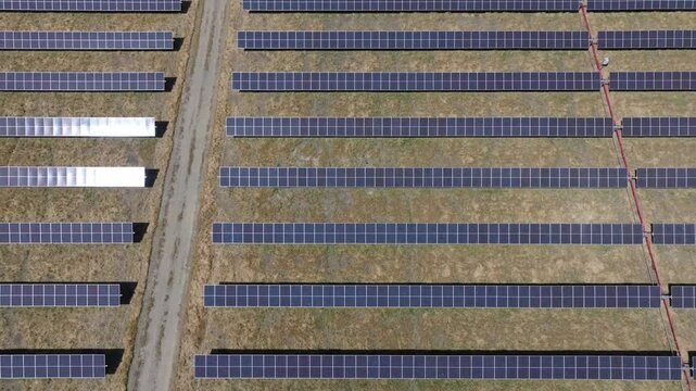 overhead pan of symmetrical solar array panels