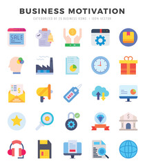 BUSINESS MOTIVATION elements. Flat web icon set. Simple vector illustration.