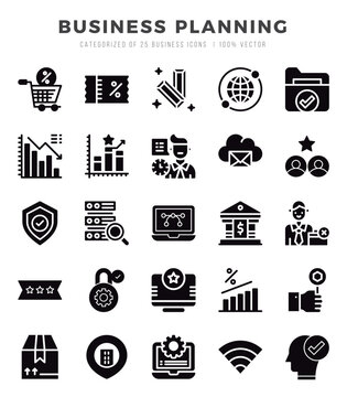 Vector Business Planning types icon set in Glyph style. vector illustration.