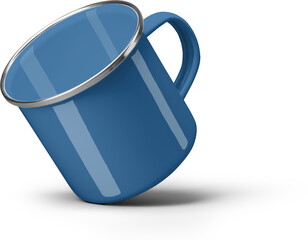 Mockup blue enamel mug close-up, png