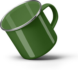 Mockup green enamel mug close-up, png